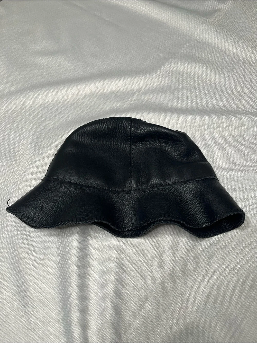 Fendi Black Pebbled Leather Bucket Hat Wide Brim Quiet Luxury Designer Chic